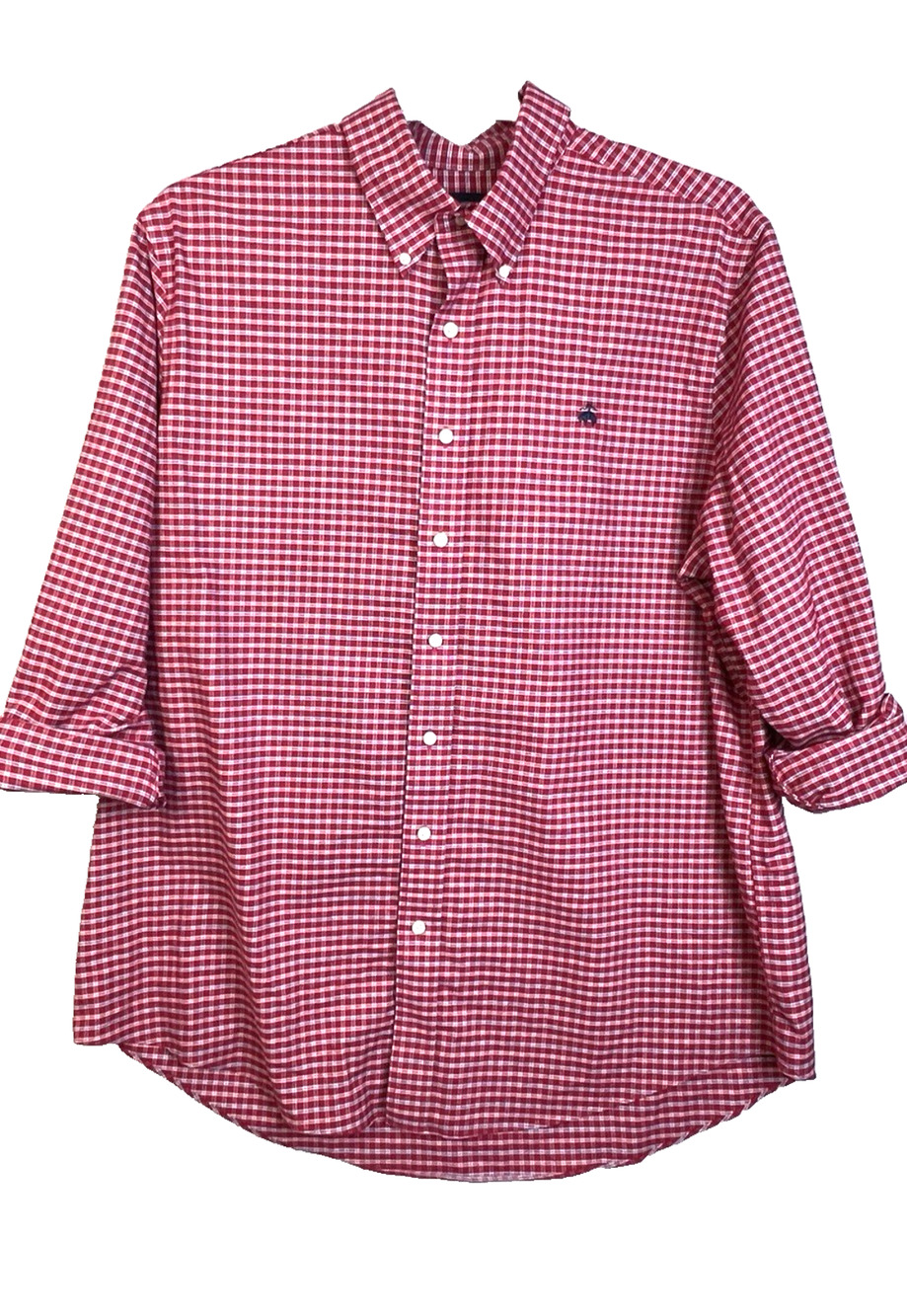 Brooks Brothers Button Down Shirt Men 1XLT Red Plaid No Iron Stretch Cotton Logo